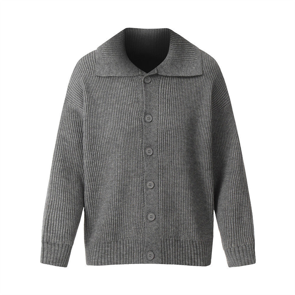 Ribbed Knit Wide Lapel Collar Button Up Cardigan