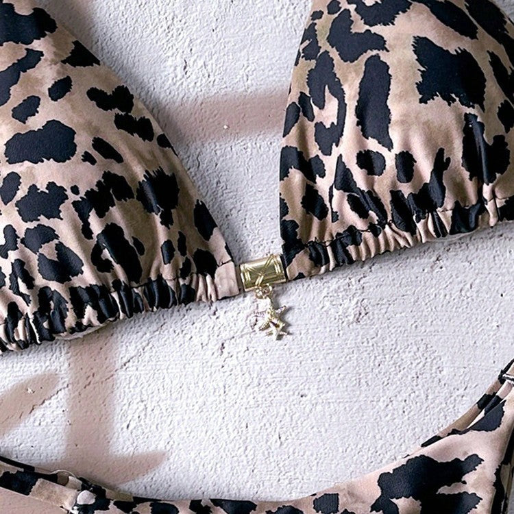 Sahara Safari Charm Bikini – Brown Leopard Print Triangle Swimsuit