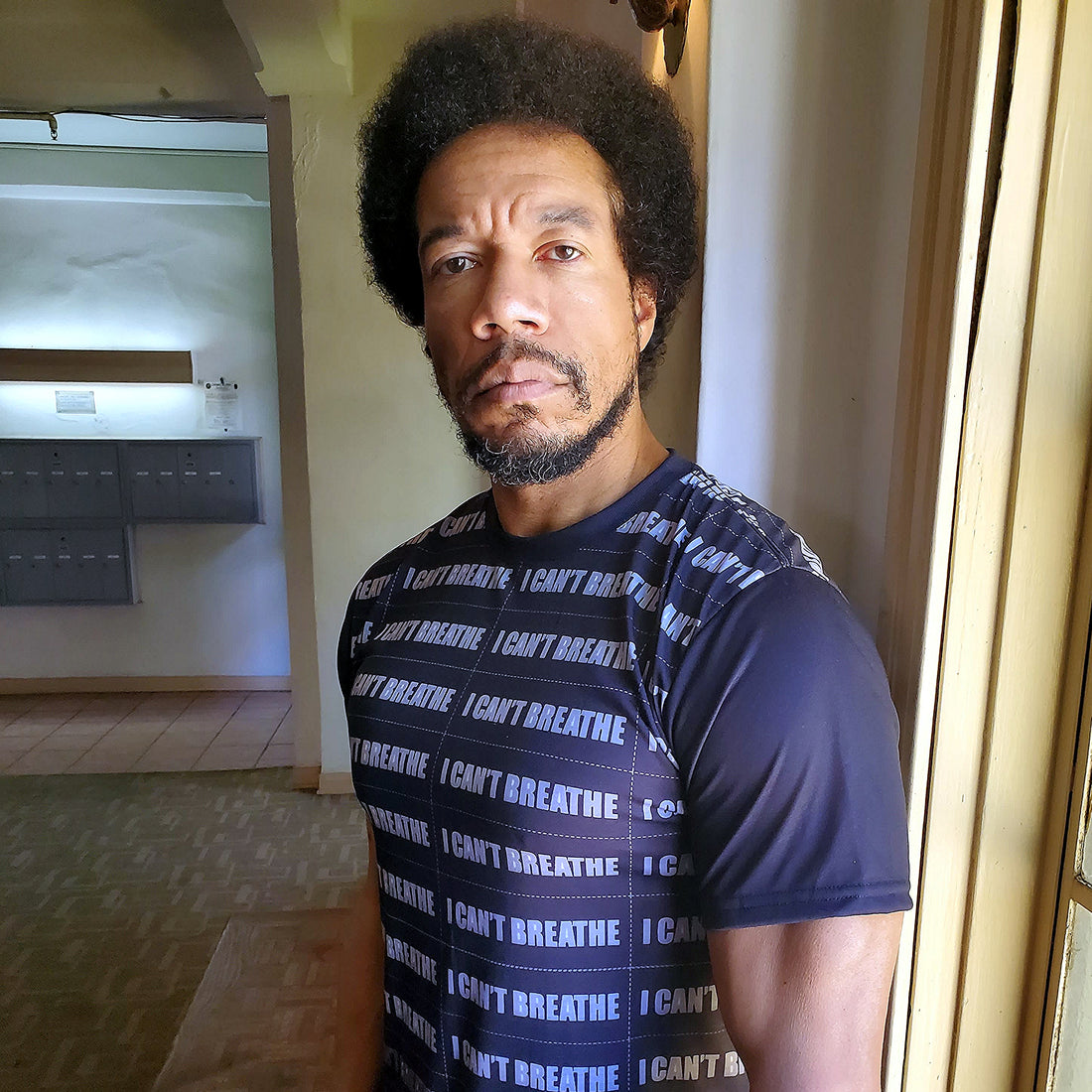 Actor + Activist, Rico E. Anderson Supporting the Movement Wearing his "I Can't Breathe" Tee