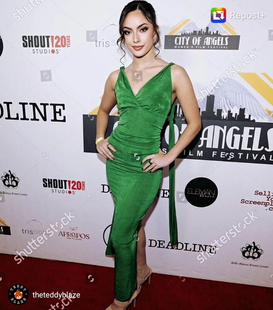 Actress Paris Bravo Shines in the Backless Ruched Slit Maxi Dress: A Red Carpet Hit
