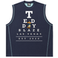 Navy sleeveless shirt with 'Today Blaze Las Vegas' text and logo on a white background