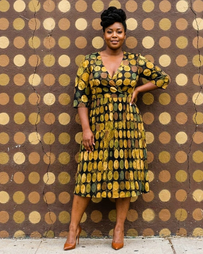 Camo Polka Dot V-Neck Half Sleeve Midi Dress (CAMO13)