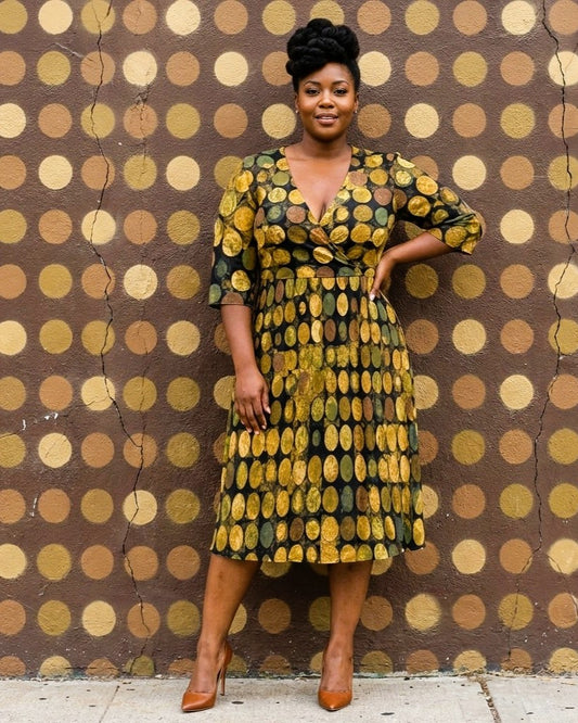 Camo Polka Dot V-Neck Half Sleeve Midi Dress (CAMO13)