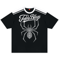 Black t-shirt with a graphic design of a skull and sword on a white background