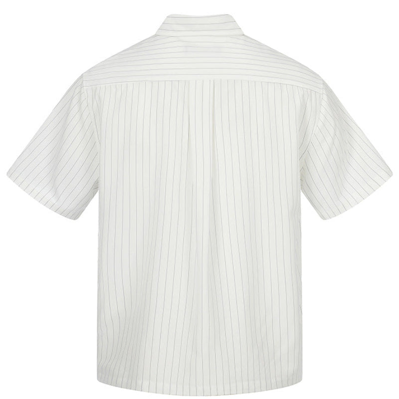 Shop the Iron + Ivy Wrinkle-Resistant Pinstripe Resort Shirt by Teddy Blaze. Crisp off-white short-sleeve button-down shirt featuring fine vertical navy pinstripes.