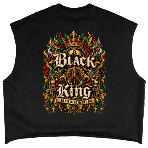 Shop the Black King French Terry Boxy Tank by Teddy Blaze. 340 GSM french terry muscle tank featuring regal "BLACK KING" graphics from THE BLAZE MAN.