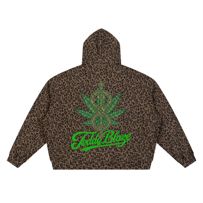 81C Leopard Print Waffle Knit Zip Hoodie | Teddy Kush