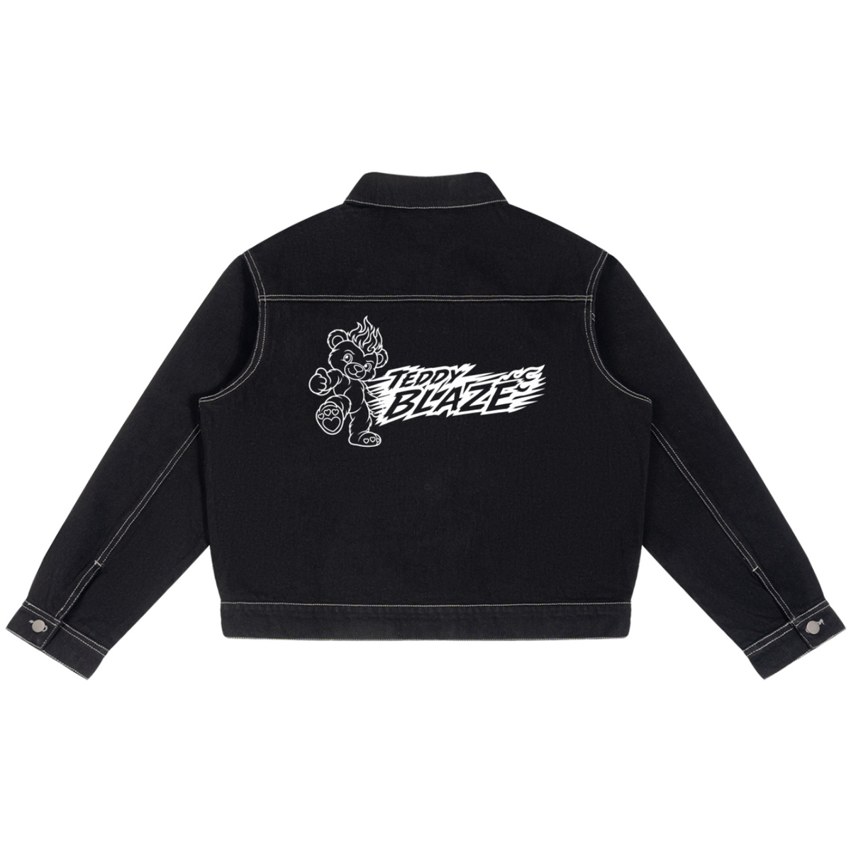 Elevate your luxury denim jacket lineup with the House of Teddy Blaze Afro Yorker Box Cut Denim Jacket. Heavyweight 428 gsm black cotton-poly denim jacket, contrast white stitching, Afro Yorker portrait, and NYC Statue of Liberty back emblem embroidery. Shop NYC to Vegas style.