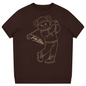 Brown t-shirt with a bear graphic holding a golf club on a white background