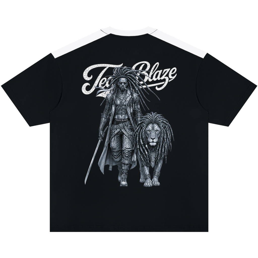 Black t-shirt with white graphic design on the back featuring a bull and rider, and 'OTR' text.