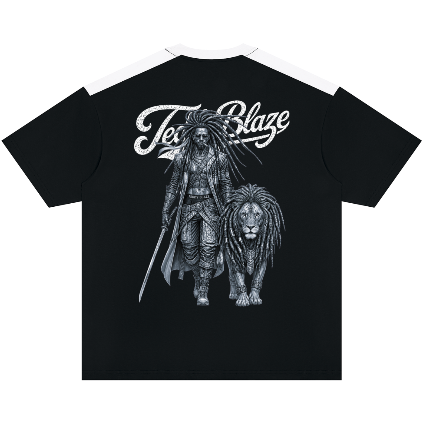 Black t-shirt with white graphic design on the back featuring a bull and rider, and 'OTR' text.