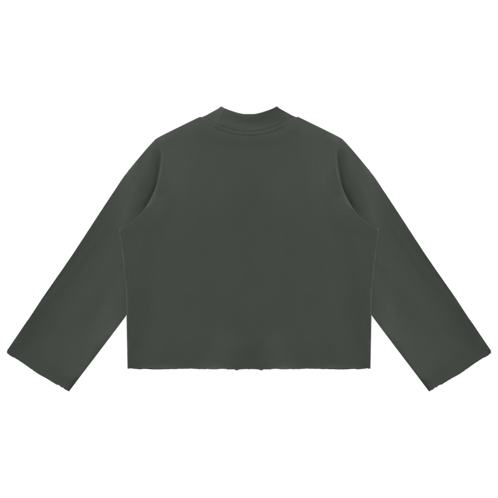 Shop the DaCruz Shoe Mock Neck Raw Edge Boxy Jumper by Teddy Blaze. 350 GSM heavy cotton oversized jumper with silver horseshoe graphic from WE OUTSIDE! OUTERWEAR.