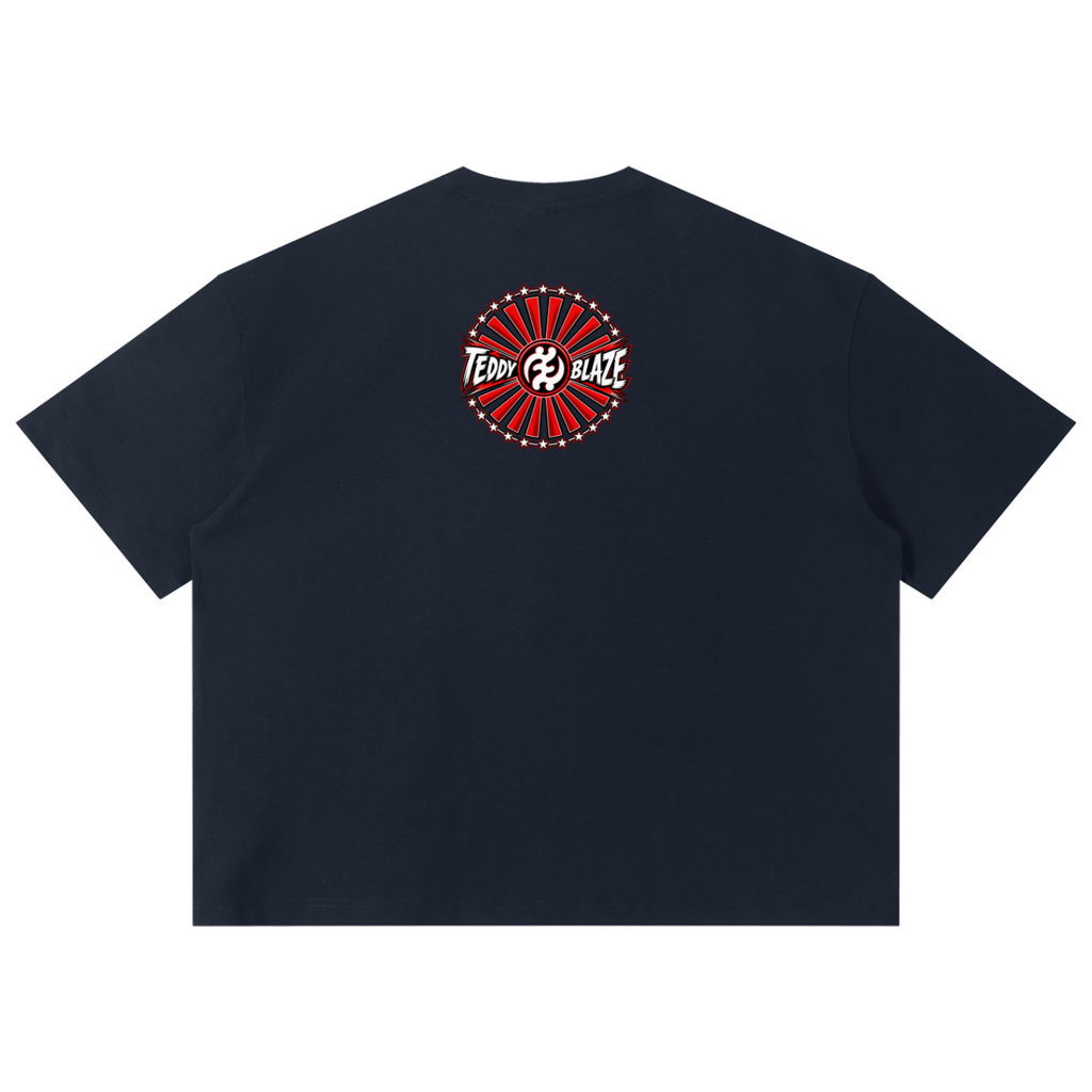 Shop the Teddy Blaze Brand Rising Boxy Tee featuring Teddy Blaze Samurai, Gye Nyame artwork and a relaxed cotton-rich streetwear silhouette.
