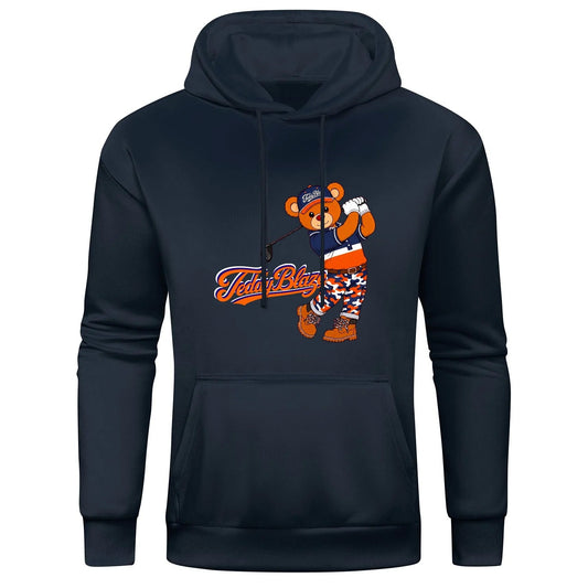A soft cotton-blend hoodie featuring SDB in golfer mode with Signature artwork, front pocket, drawstring hood, and TBX Chelsea energy.