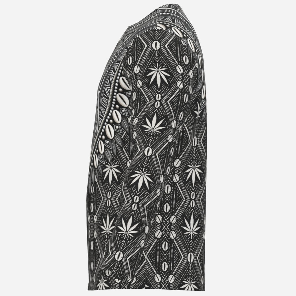 A long-sleeve DaChek™ Dashiki in 190 GSM pearl mesh polyester, finished with a notched collar and bold geometric panel graphics.