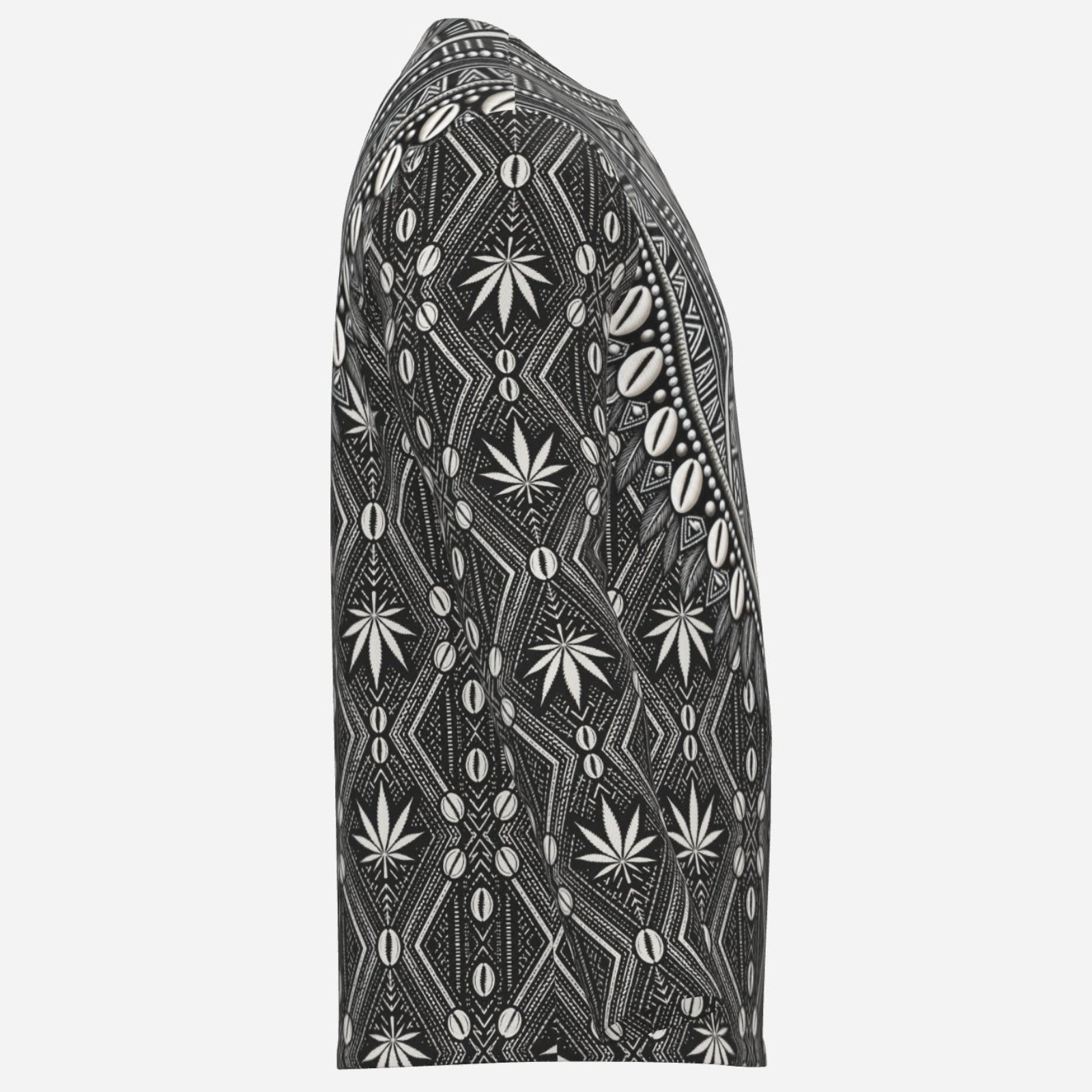A long-sleeve DaChek™ Dashiki in 190 GSM pearl mesh polyester, finished with a notched collar and bold geometric panel graphics.