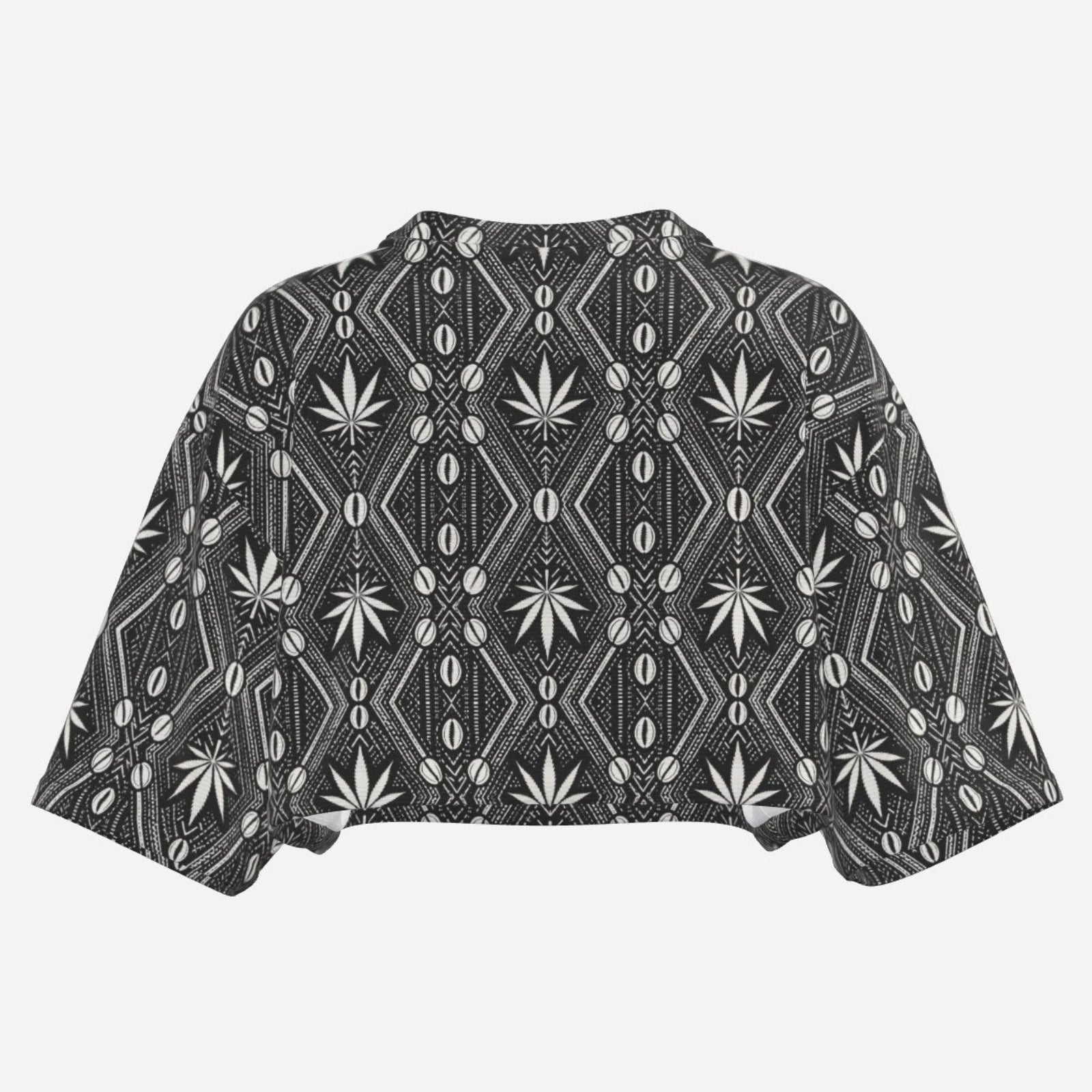 A lightweight DaChek™ crop top with a V-neckline, relaxed batwing sleeves, and stretch polyester fabric from Teddy Blaze.