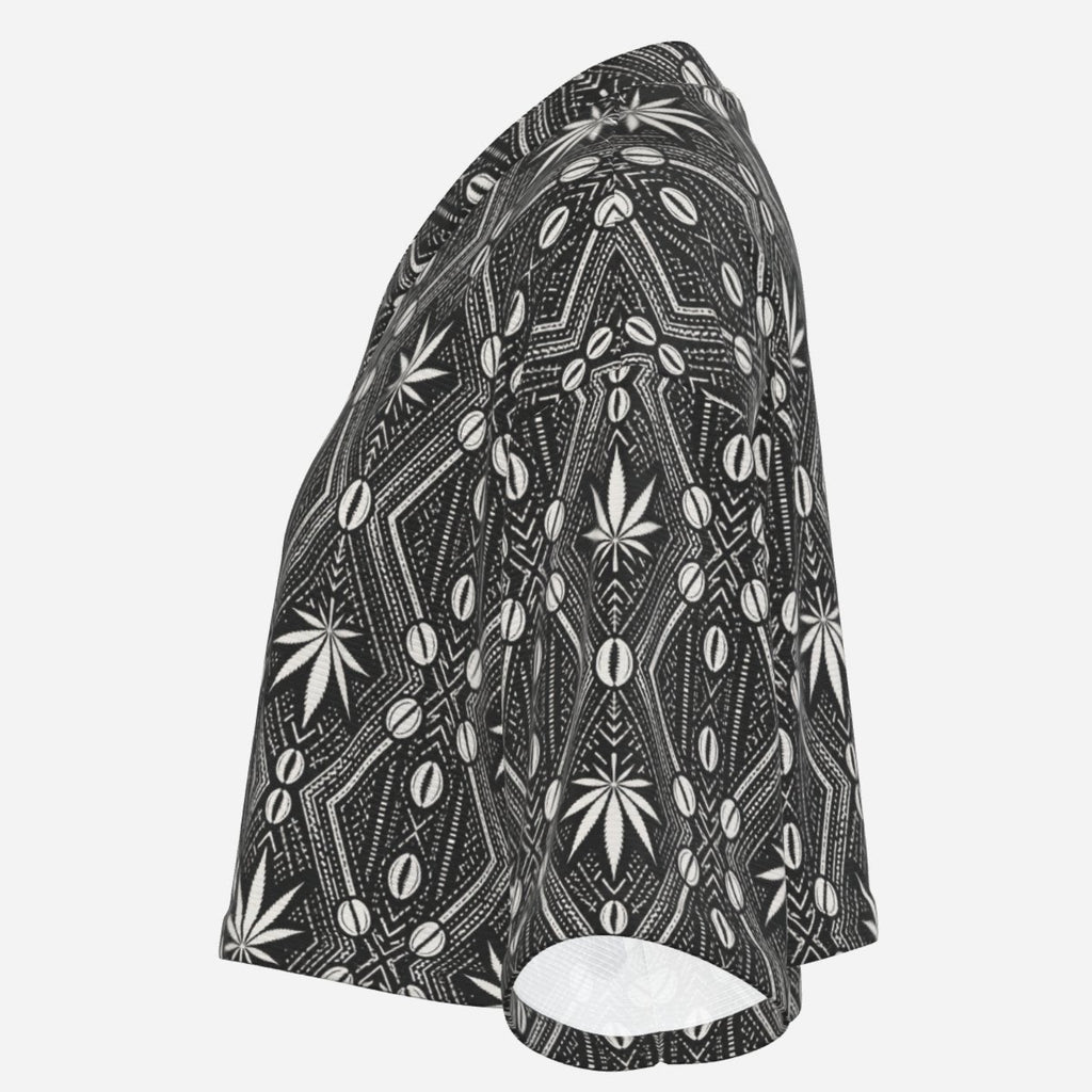 A lightweight DaChek™ crop top with a V-neckline, relaxed batwing sleeves, and stretch polyester fabric from Teddy Blaze.