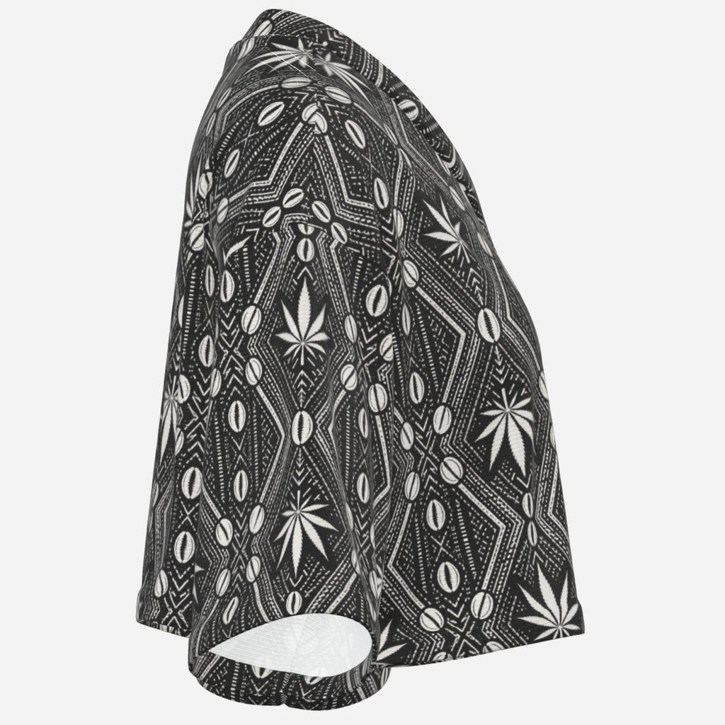 A lightweight DaChek™ crop top with a V-neckline, relaxed batwing sleeves, and stretch polyester fabric from Teddy Blaze.