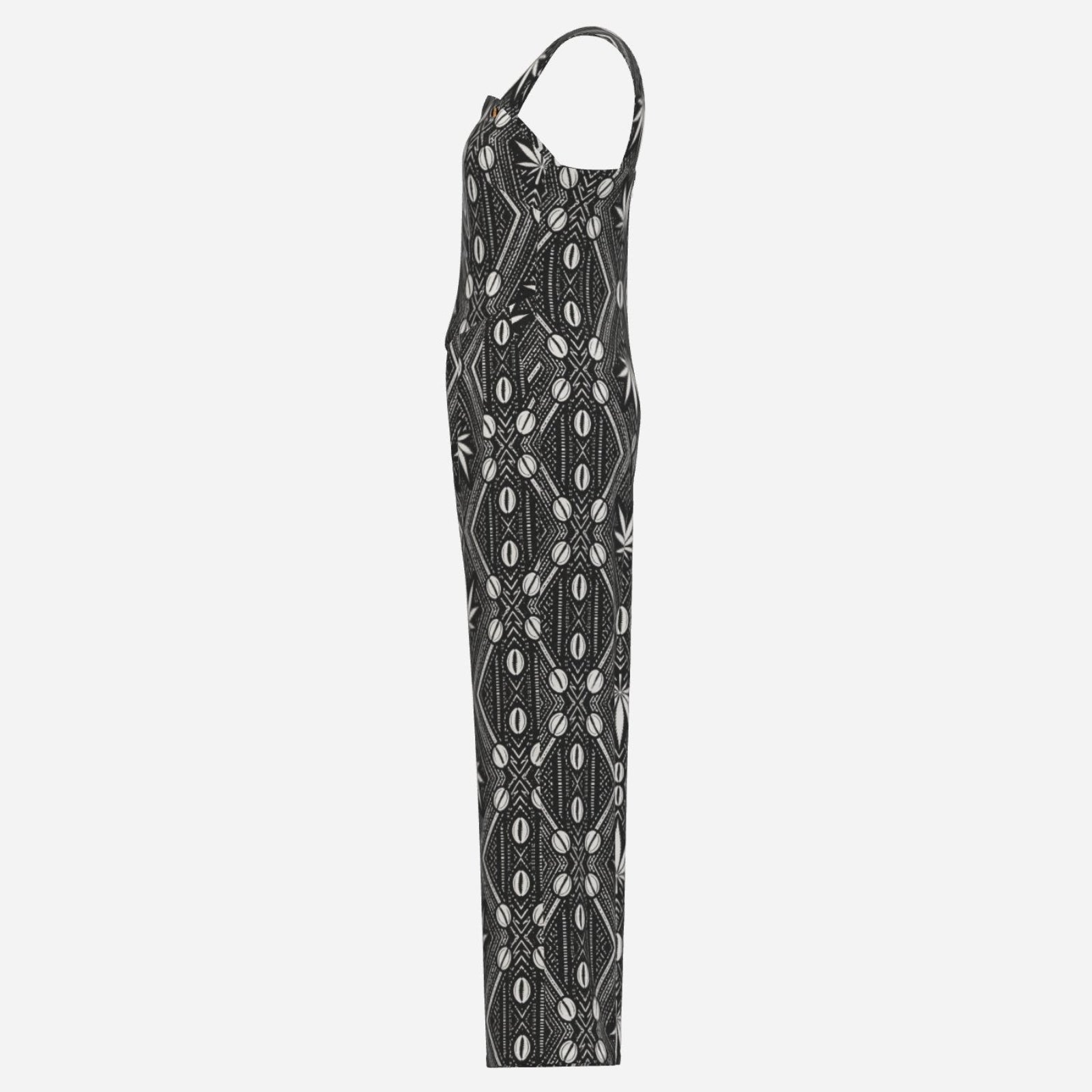 Full-length Teddy Blaze overalls in lightweight polyester, featuring the DaCruz crest bib and all-over black-and-white DaChek™ pattern.
