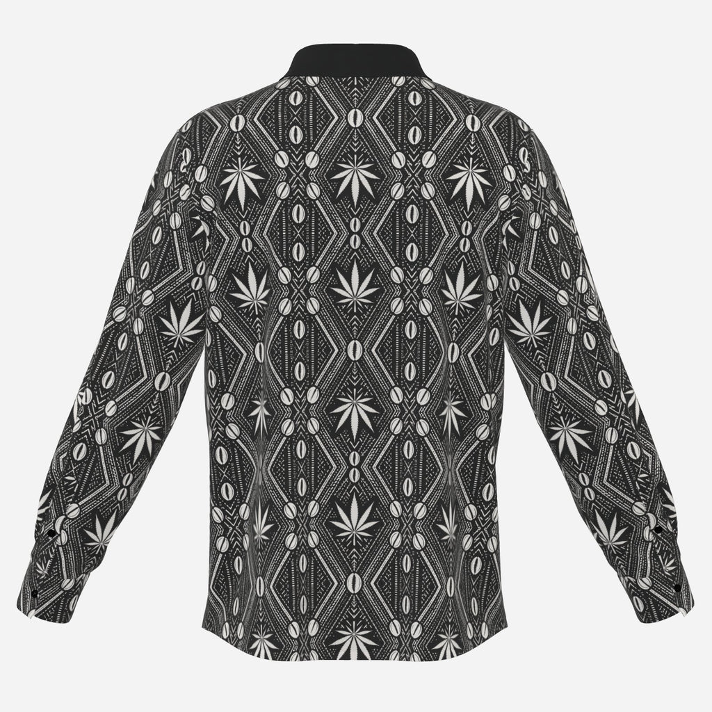 A lightweight DaChek™ satin-finish button-down with a black contrast collar and long sleeves, designed for polished Teddy Blaze streetwear.