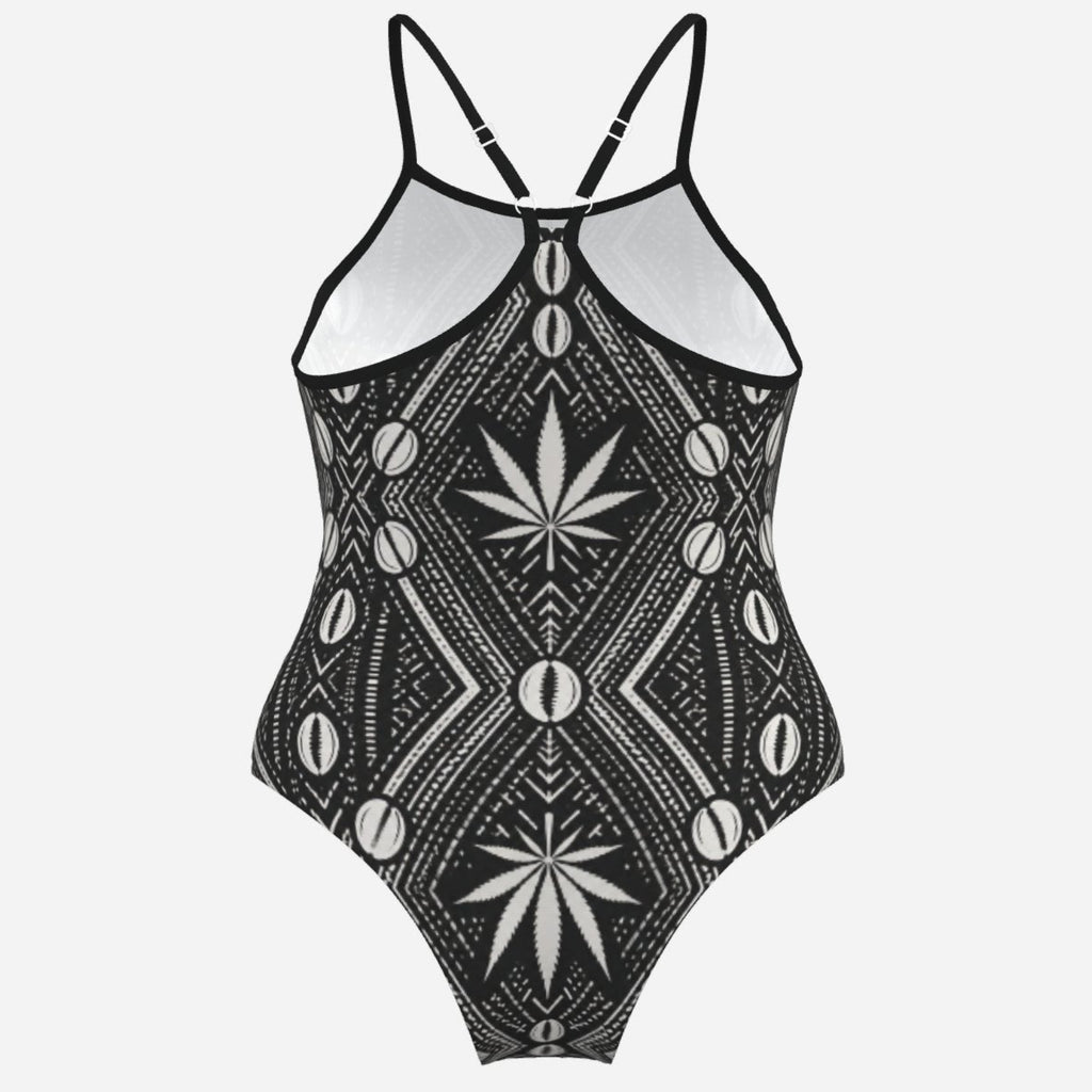 A Teddy Blaze™ spaghetti strap monokini in matte stretch swim fabric, finished with an open back and adjustable straps for poolside heat.