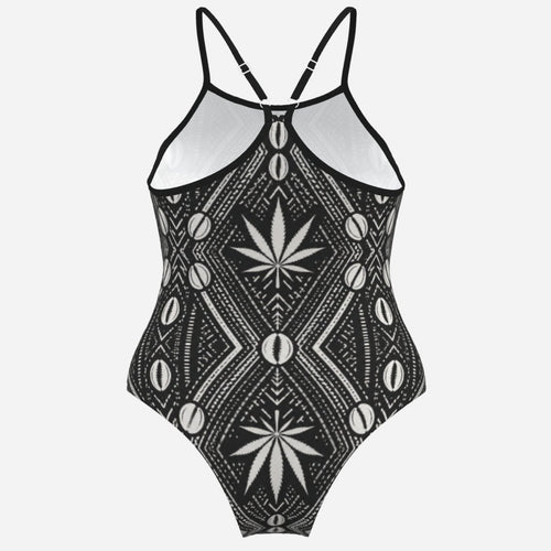 A Teddy Blaze™ spaghetti strap monokini in matte stretch swim fabric, finished with an open back and adjustable straps for poolside heat.