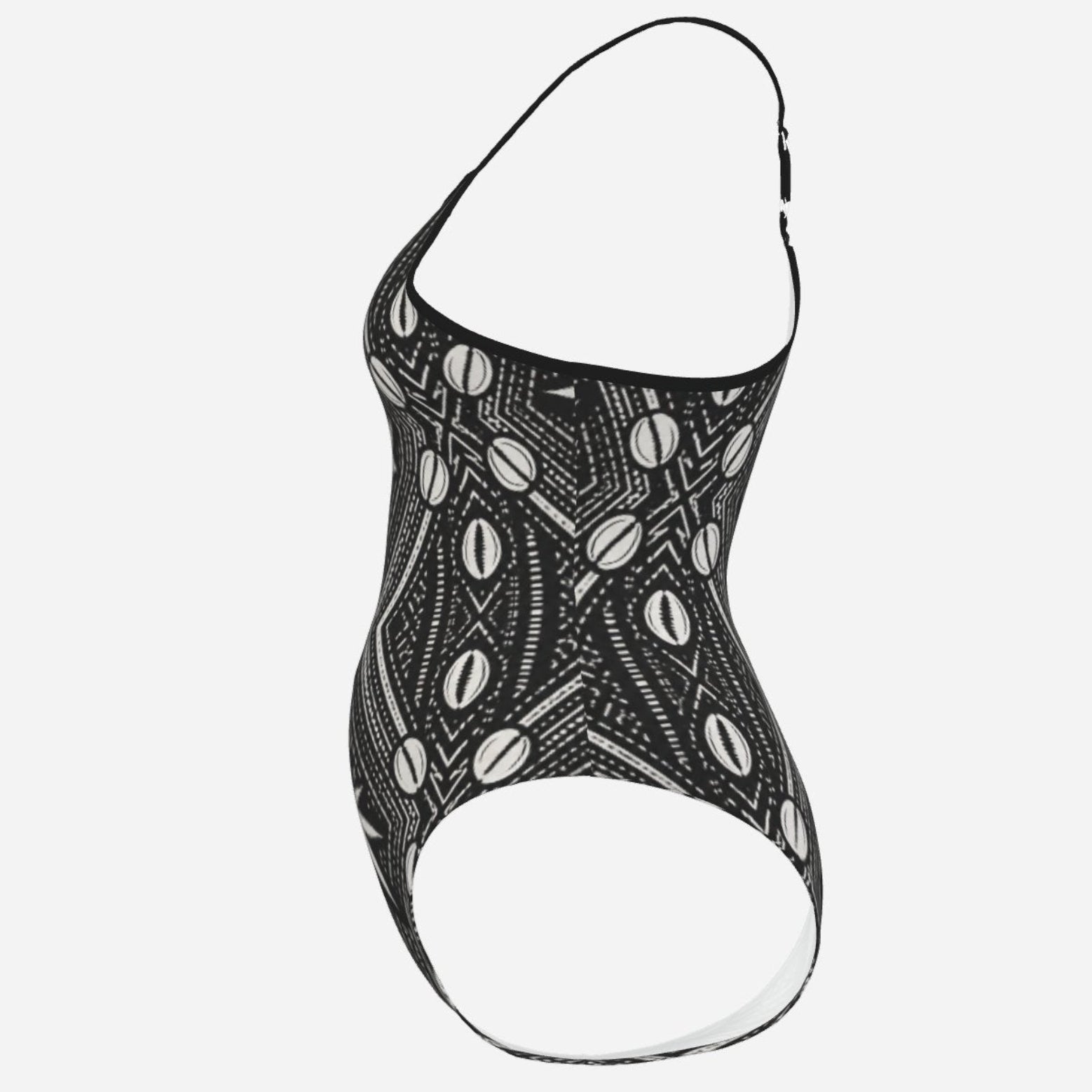 A Teddy Blaze™ spaghetti strap monokini in matte stretch swim fabric, finished with an open back and adjustable straps for poolside heat.