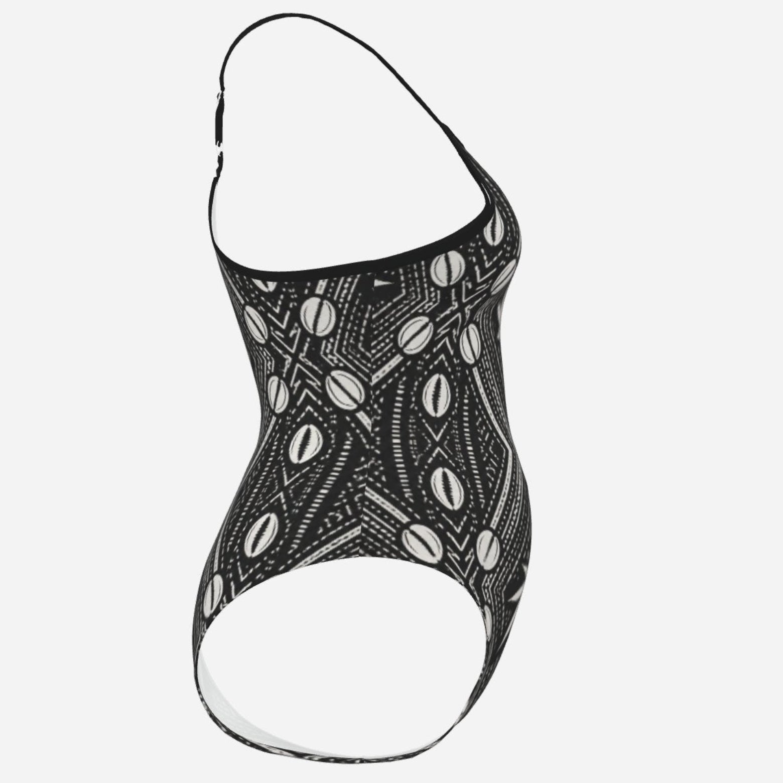 A Teddy Blaze™ spaghetti strap monokini in matte stretch swim fabric, finished with an open back and adjustable straps for poolside heat.