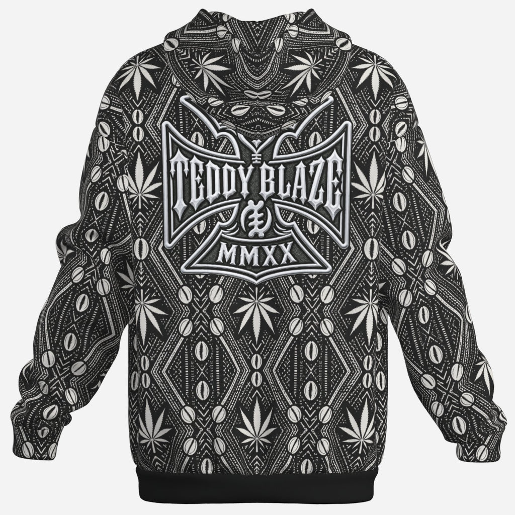 Shop the DaCruzChek Dashiki Hooded Jumper by Teddy Blaze, featuring 200 GSM air-layer fabric, DaChek patternwork and an oversized DaCruz Cross.