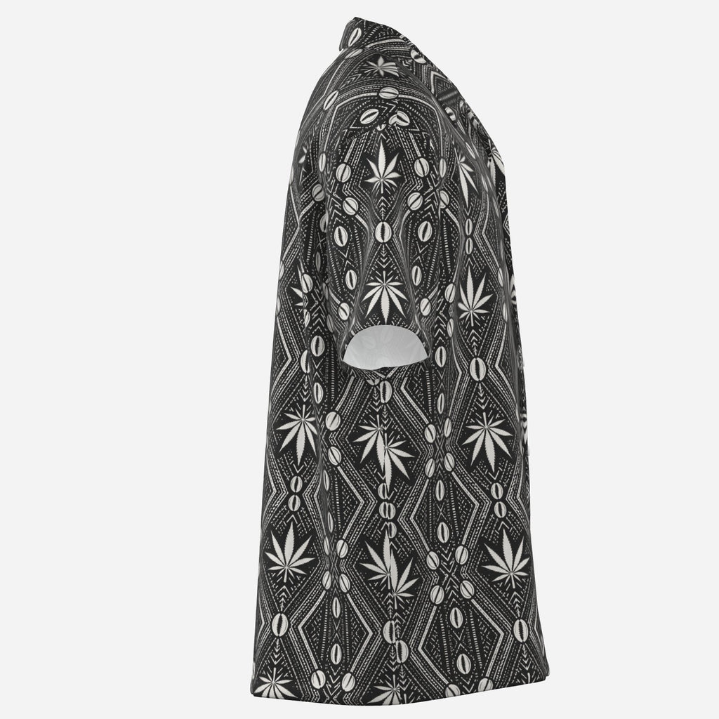 Shop the DaChek Camp Shirt by Teddy Blaze, made from lightweight 120 GSM stretch fabric with bold black-and-white DaChek patternwork.