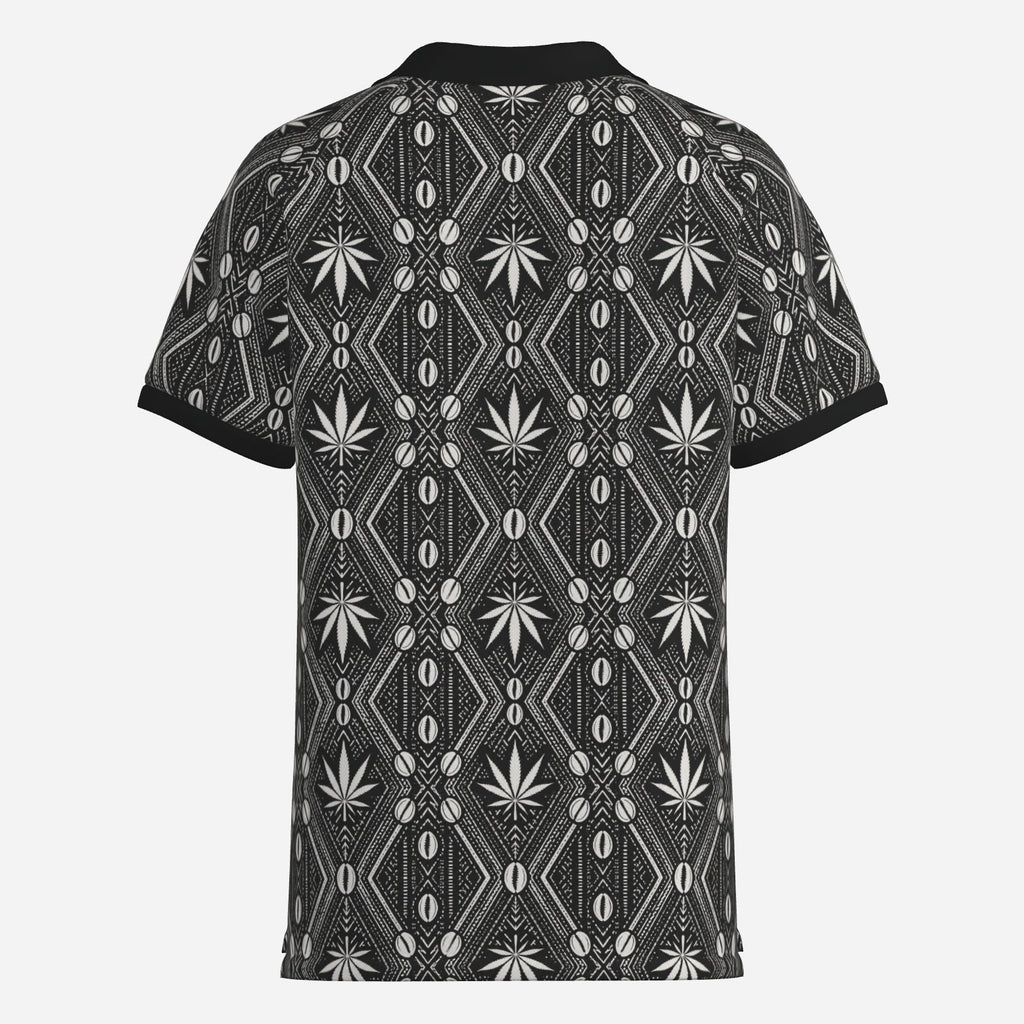 Shop the DaChek Contrast Trim Polo by Teddy Blaze, featuring bold black-and-white house patternwork with a crisp contrast collar and sleeve trim.