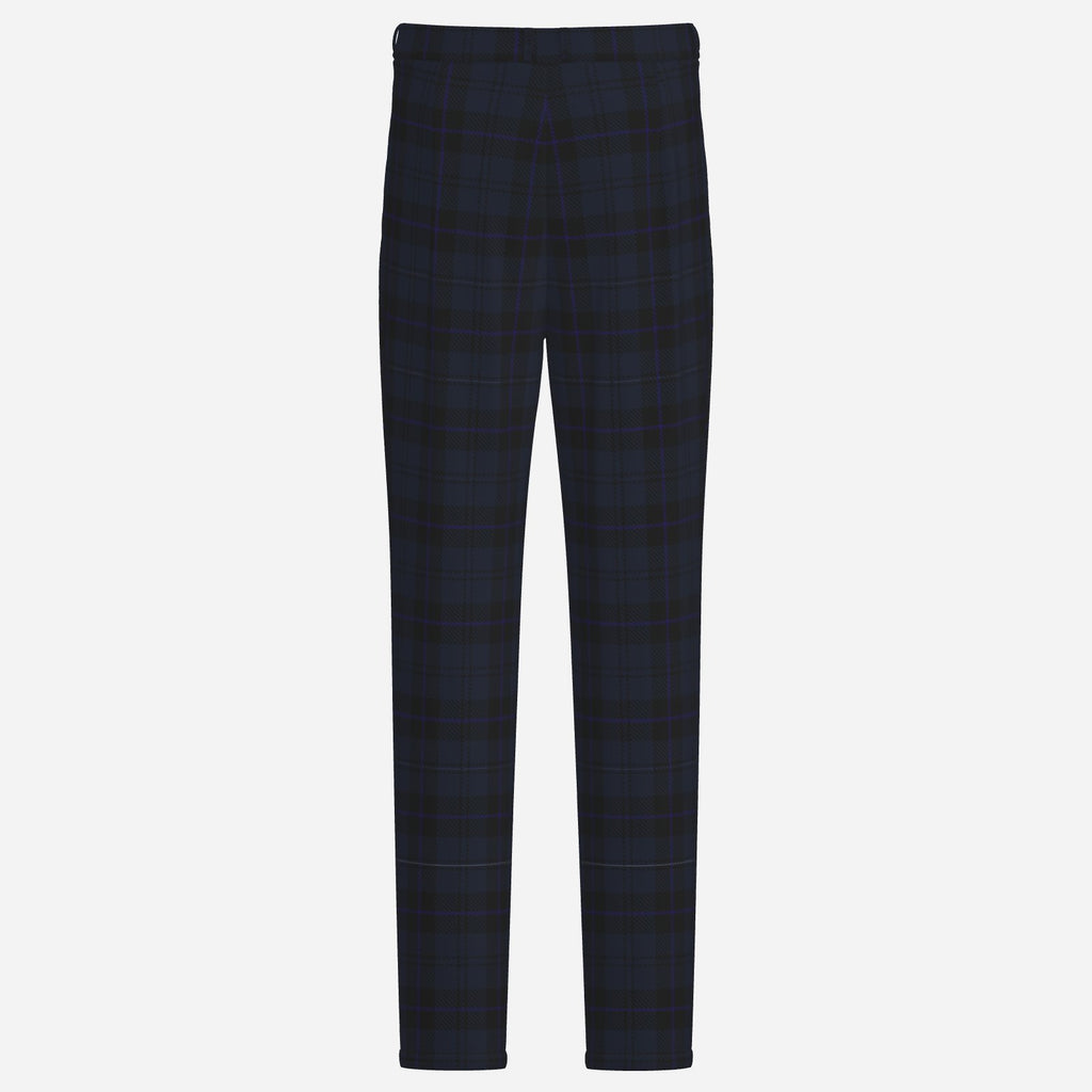 Shop Bailey Tartan Straight Leg Pants by Teddy Blaze, crafted in 260 GSM English Cloth with tonal plaid and a clean Black Ivy straight-leg silhouette.