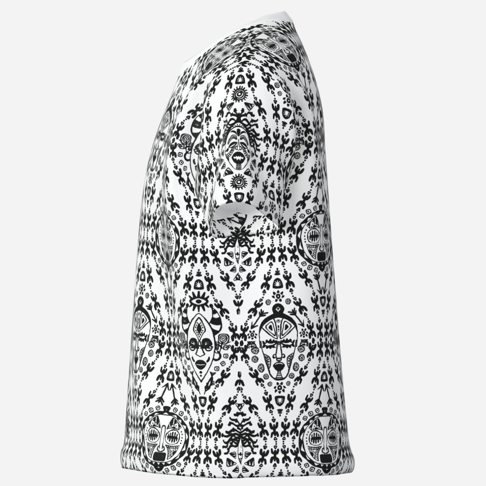 Kids’ Afrocentric graphic tee with black-and-white mask and symbolic artwork, breathable 170 GSM imitation cotton fabric and Teddy Blaze style.