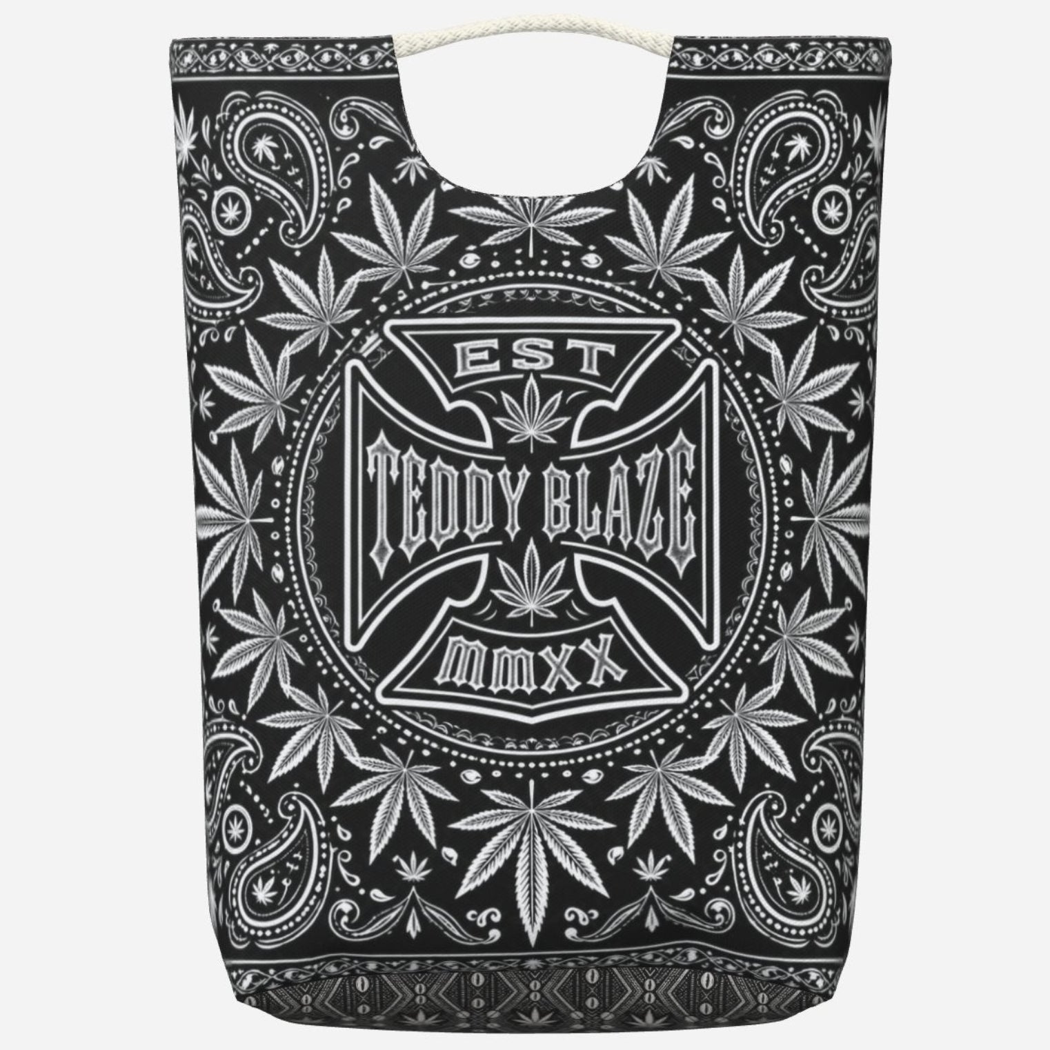 Heavyweight 360 GSM TeddyFlora CruzChek canvas tote featuring the DaCruz Crest, botanical graphics and monochrome Black Ivy styling.