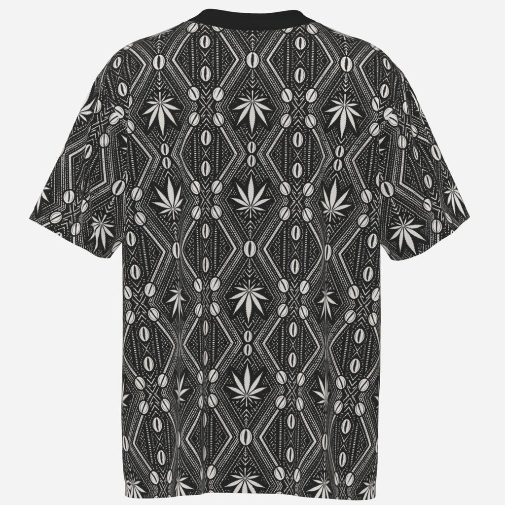 DaChek V-neck sports tee in 180 GSM cooling stretch fabric with UPF 50+ protection, contrast collar and signature Teddy Blaze Black Ivy pattern