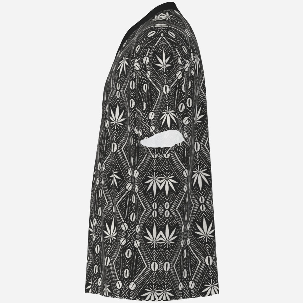 DaChek V-neck sports tee in 180 GSM cooling stretch fabric with UPF 50+ protection, contrast collar and signature Teddy Blaze Black Ivy pattern