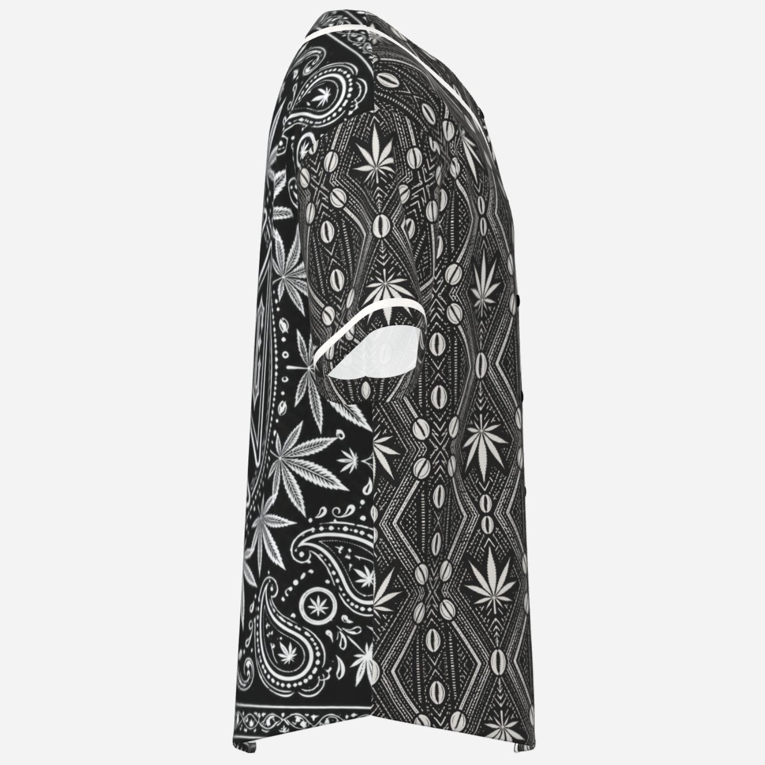 Black-and-white Teddy Blaze baseball jersey featuring DaChek, TeddyFlora motifs, contrast piping and an oversized DaCruz Crest back graphic.