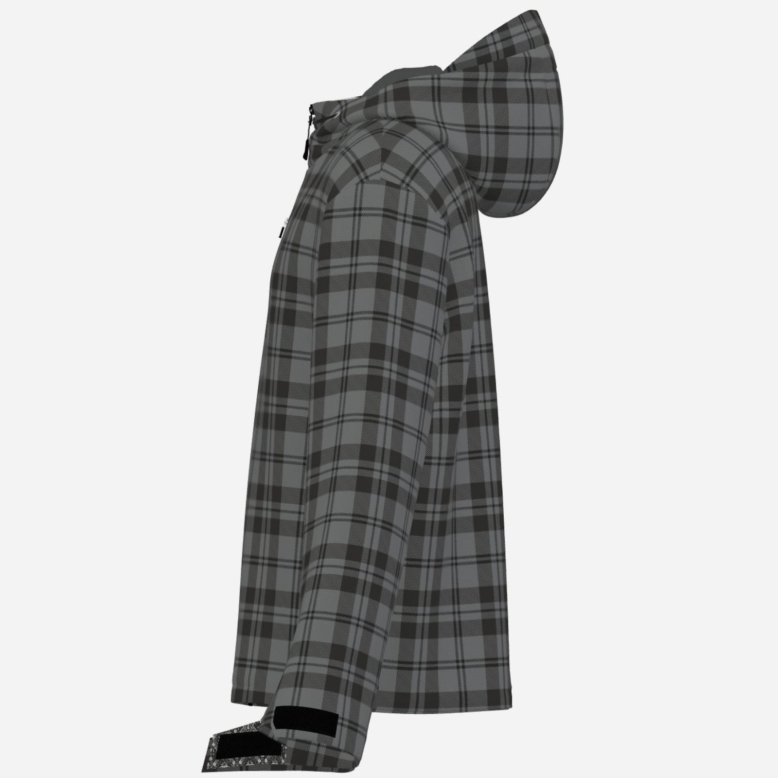 Granite gray and black plaid Teddy Blaze hooded windbreaker with DaChek detailing, lightweight lining, zip pockets, and everyday weather resistance.