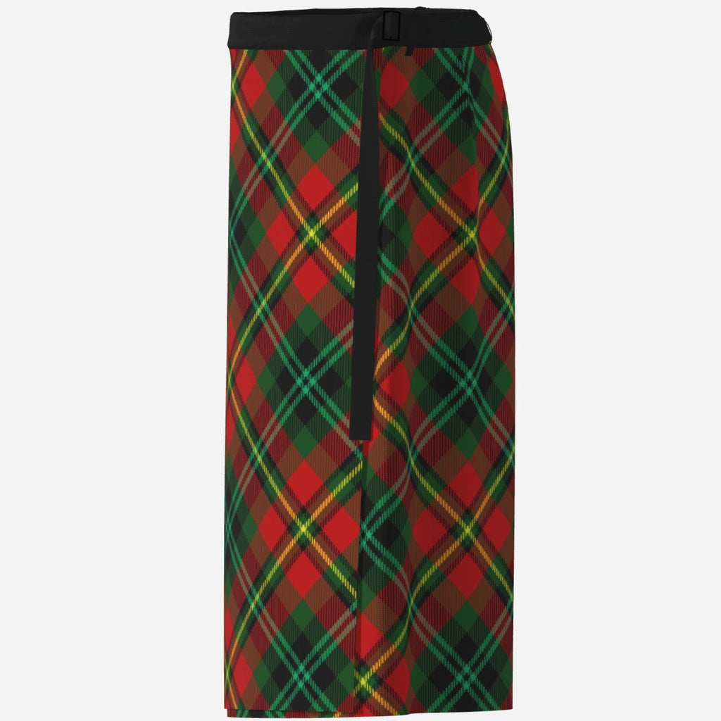 Teddy Blaze Tartan RiGBY Hula Skirt in signature Red, Green, Black and Yellow plaid. An adjustable unisex wrap sarong from MEN OF BLAZE.