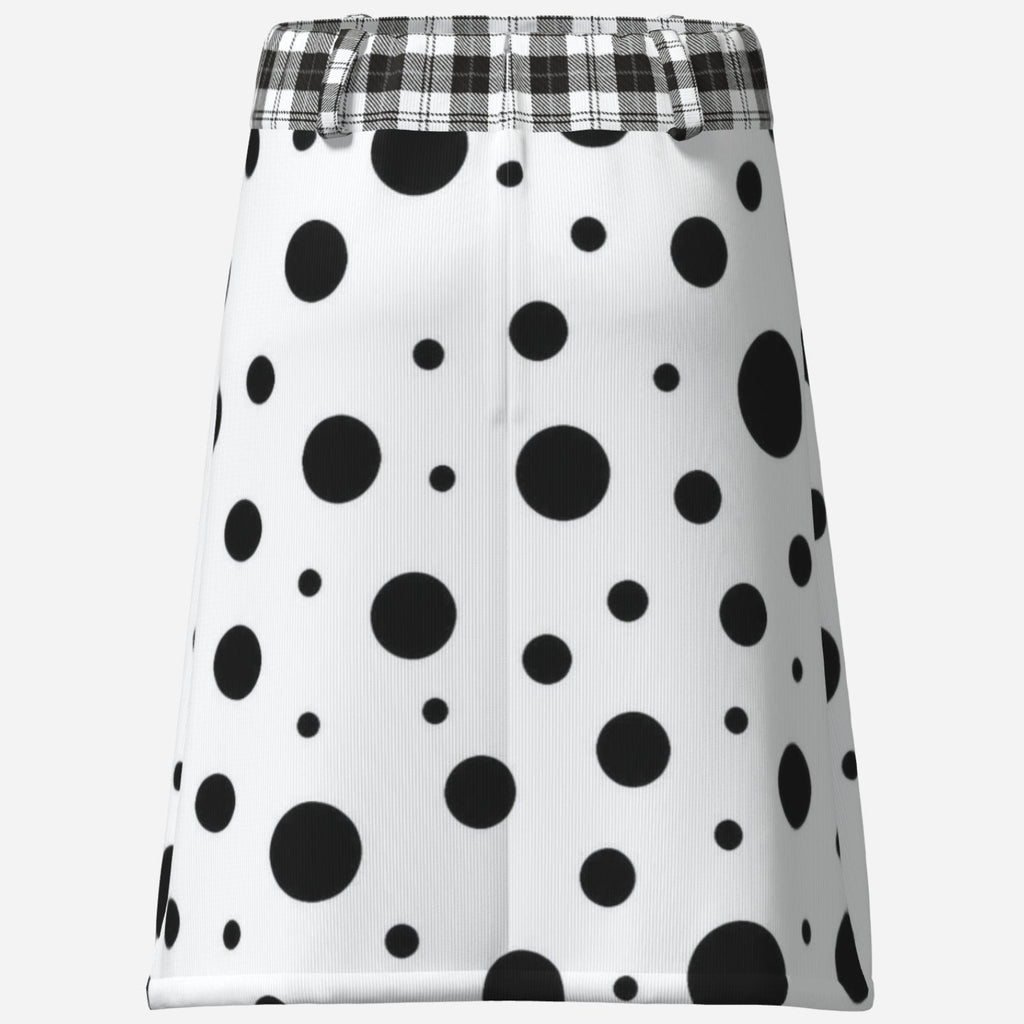 Shop the Teddy Blaze Polka Plaid A-Line Skirt, a black-and-white Afrodemia Americana design mixing bold polka dots, plaid and Black Ivy style.