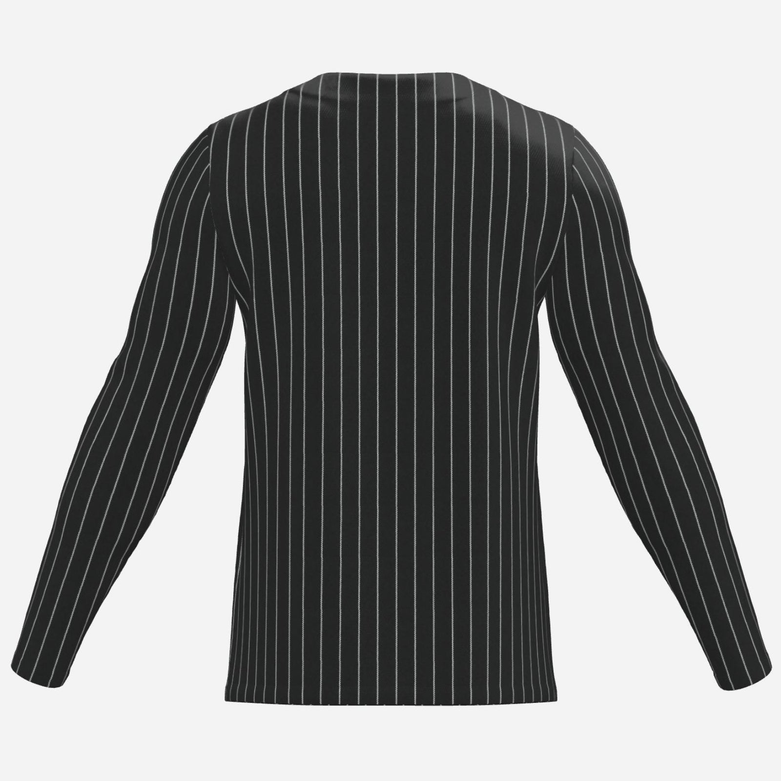 Shop the Men's Pinstriped Notch Neck Jumper by Teddy Blaze. Long-sleeve breathable mesh top featuring crisp vertical pinstripes and a notch neckline.