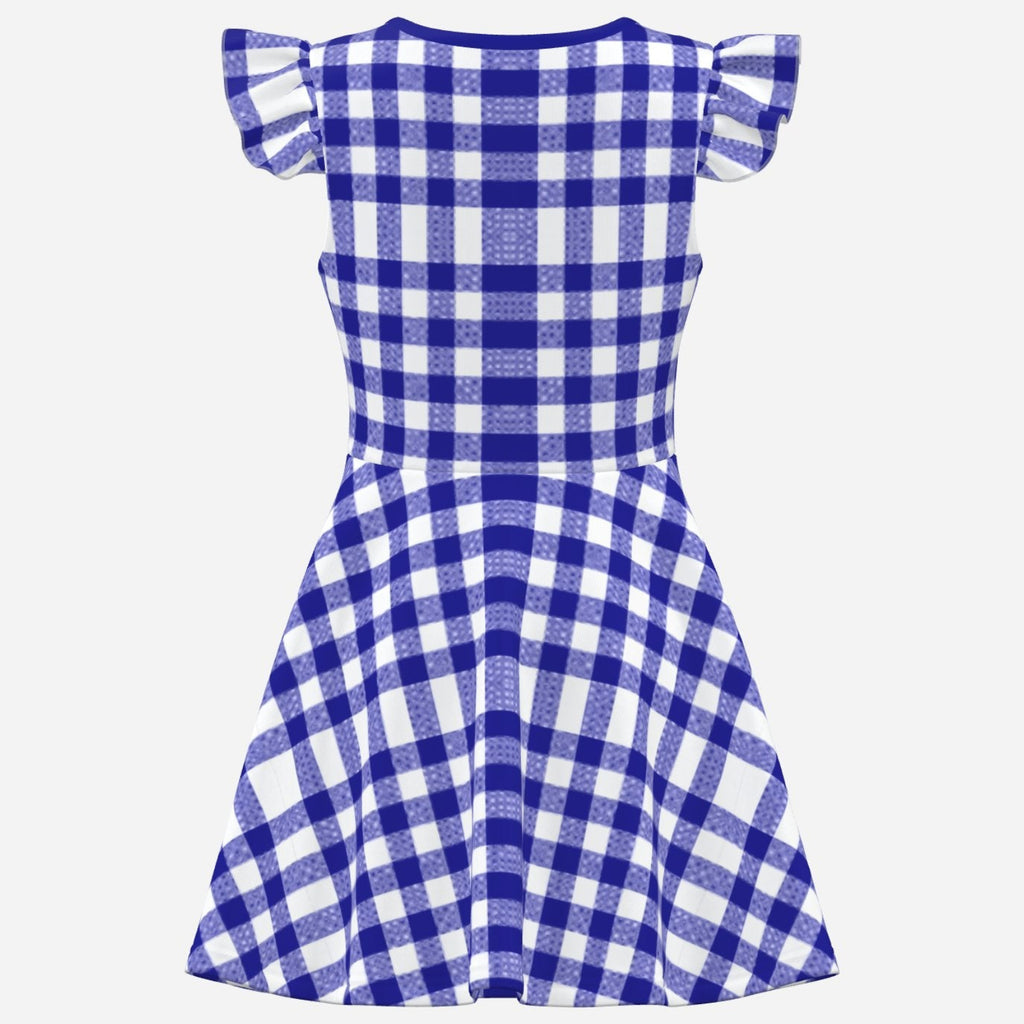 Shop the Gingham Flutter Sleeve Dress by Teddy Blaze. Soft medium-stretch A-line dress featuring blue gingham check and flutter sleeves from THE NEW IVY.