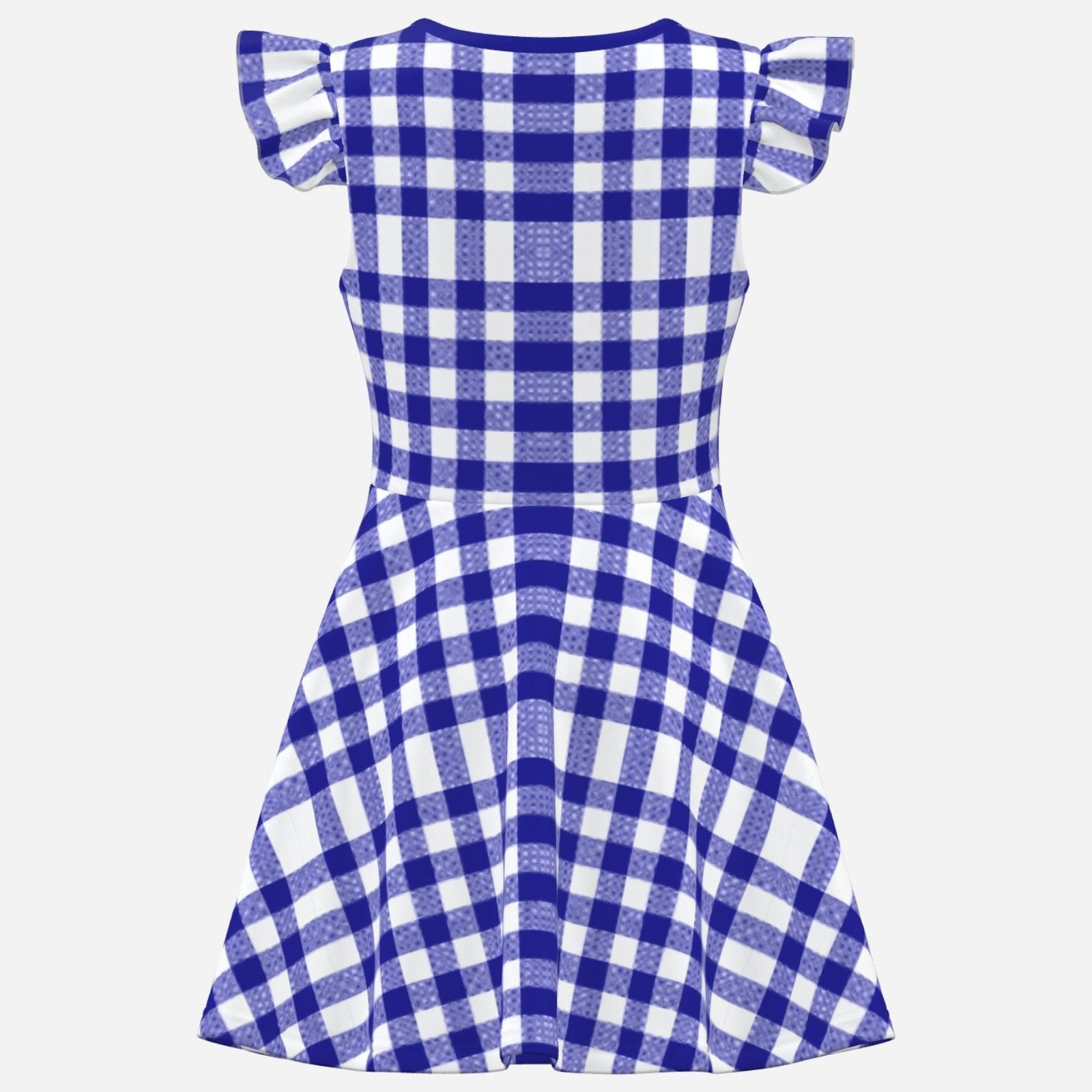 Shop the Gingham Flutter Sleeve Dress by Teddy Blaze. Soft medium-stretch A-line dress featuring blue gingham check and flutter sleeves from THE NEW IVY.