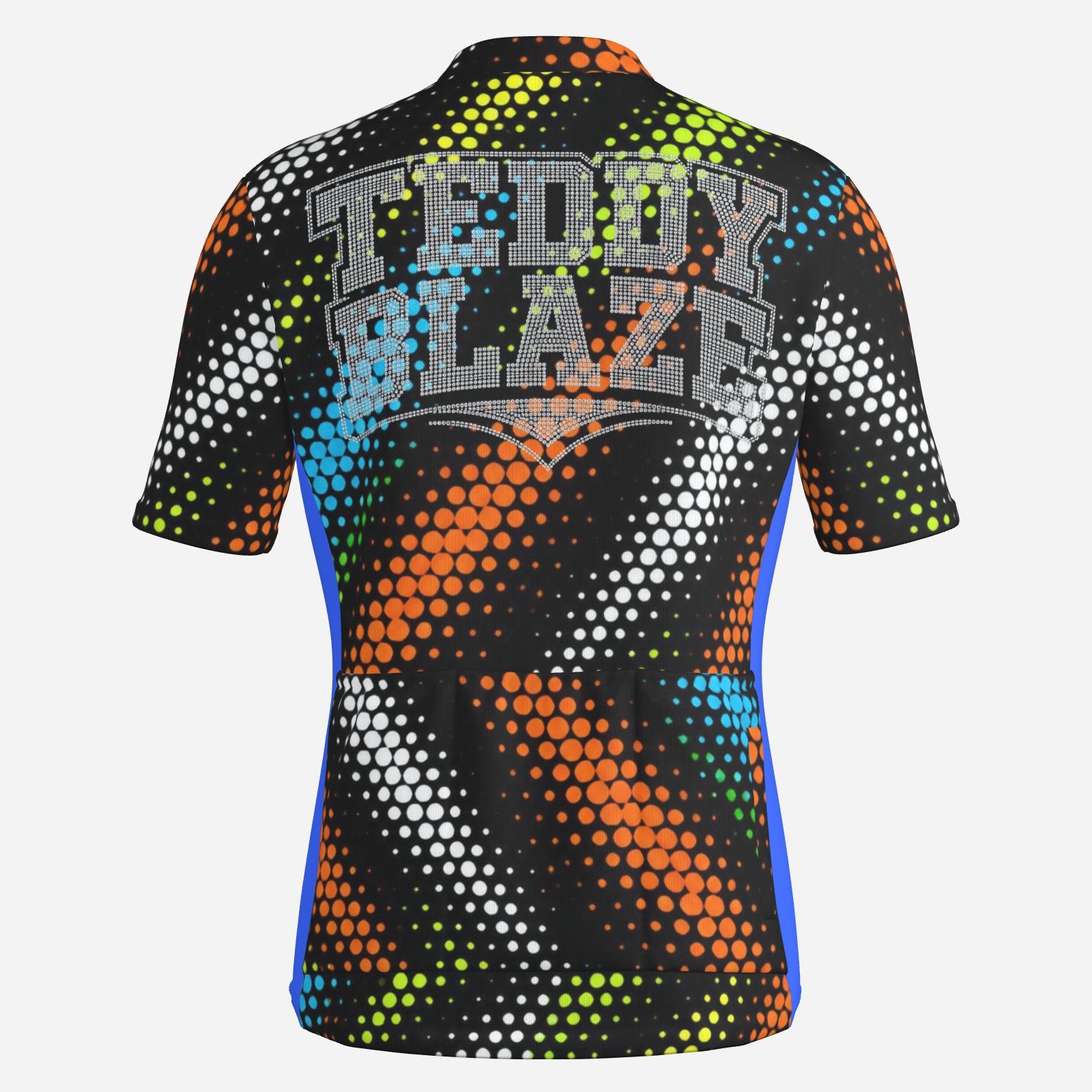 Shop the Changing Lanes Cycling Jersey by Teddy Blaze. Double-knit performance zip jersey featuring halftone speed graphics and rear cycling pockets.