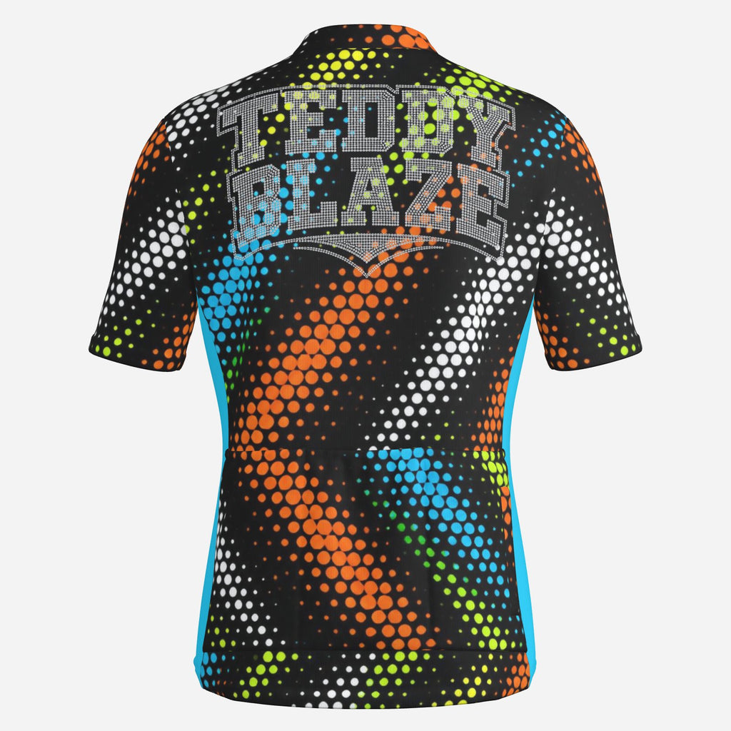 Shop the Changing Lanes Cycling Jersey by Teddy Blaze. High-performance aerodynamic knit featuring vibrant halftone dot artwork and a full front zip.