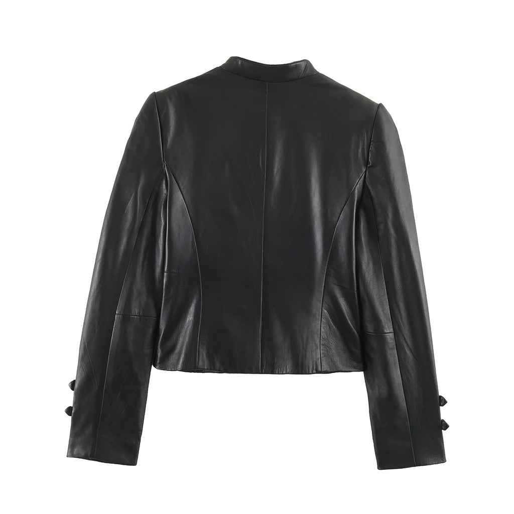 Military Frosted Faux Leather Officer Jacket