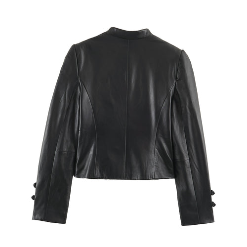 Military Frosted Faux Leather Officer Jacket