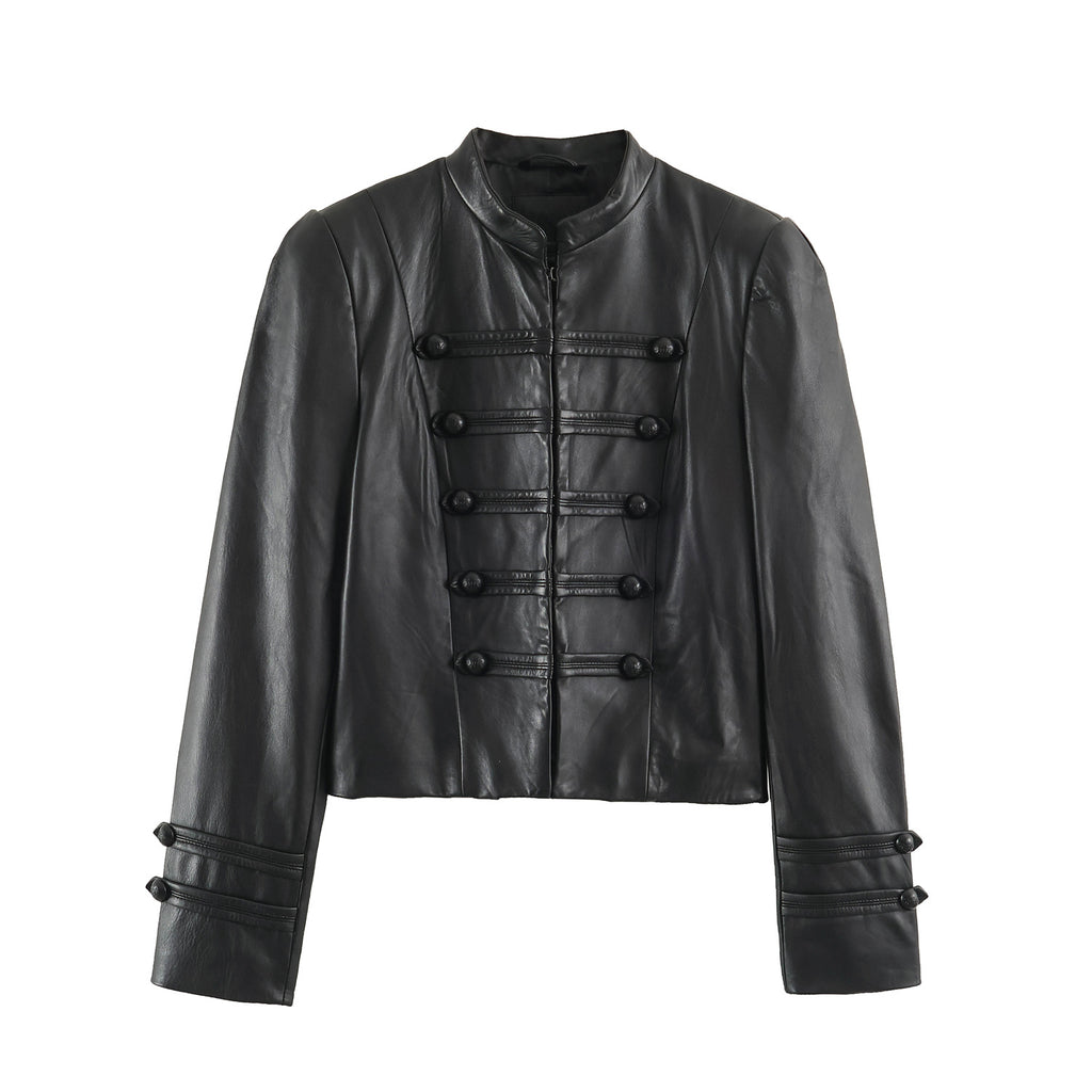 Military Frosted Faux Leather Officer Jacket