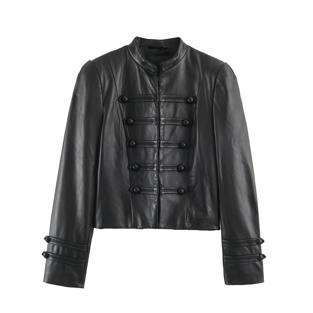 Military Frosted Faux Leather Officer Jacket